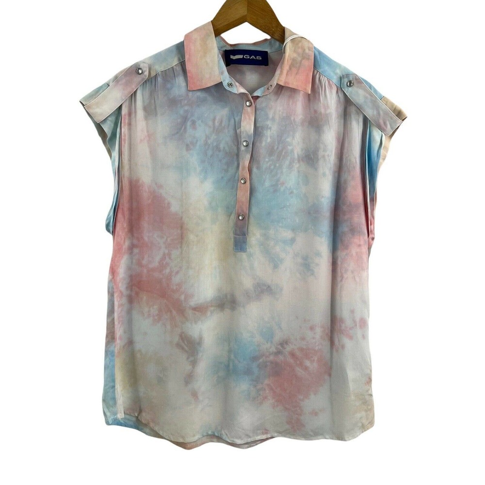 GAS Jeans Lillybel Blouse Tie Dye Print Short Sleeve Size‎ Small New